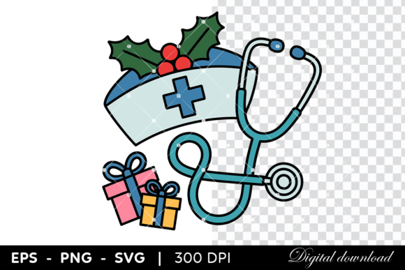 Christmas Nurse Hat and Stethoscope Design for Embroidery