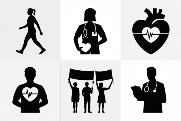 Evaluating Medical Health Care Icons Silhouette for Embroidery